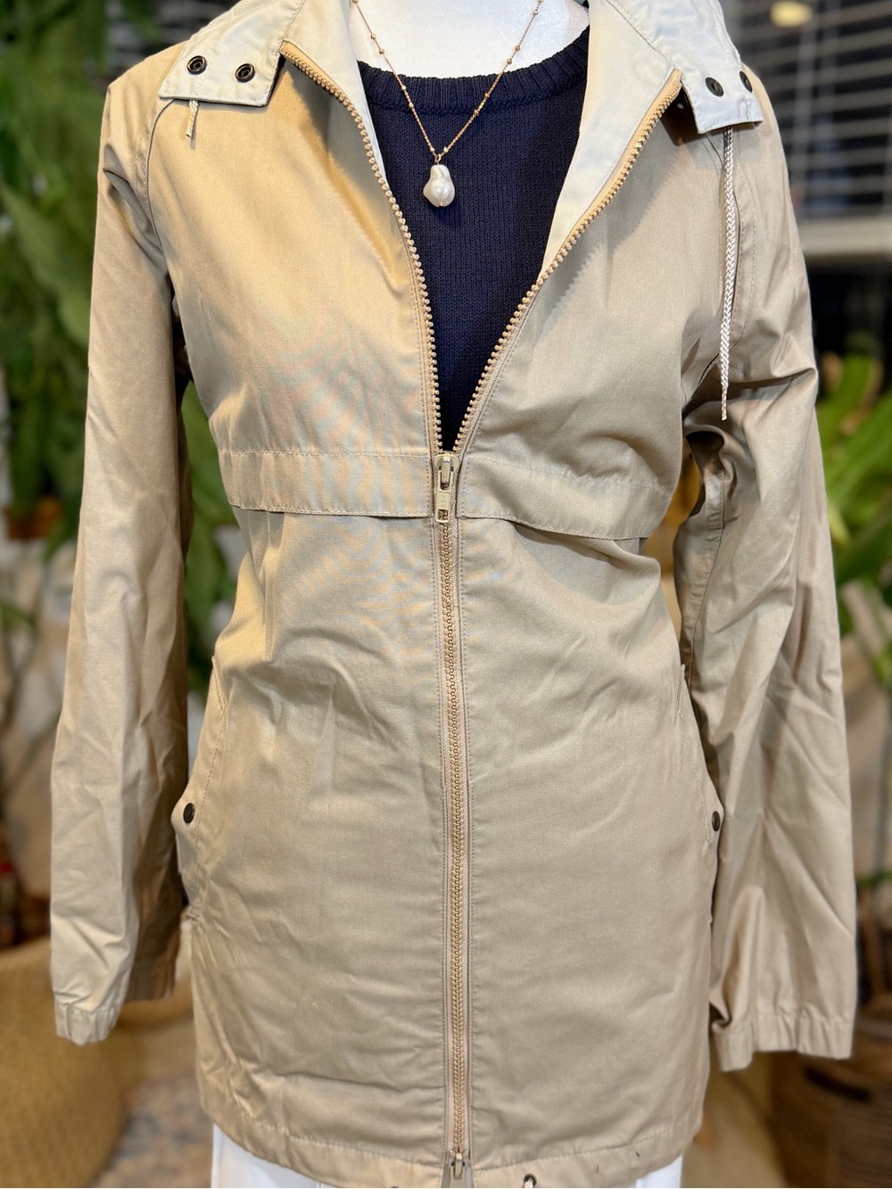 VTG London Fog Rain Jacket Tan Trench Coat Preppy Luxury Hooded Mid-Length 7/8 S - Picture 2 of 11